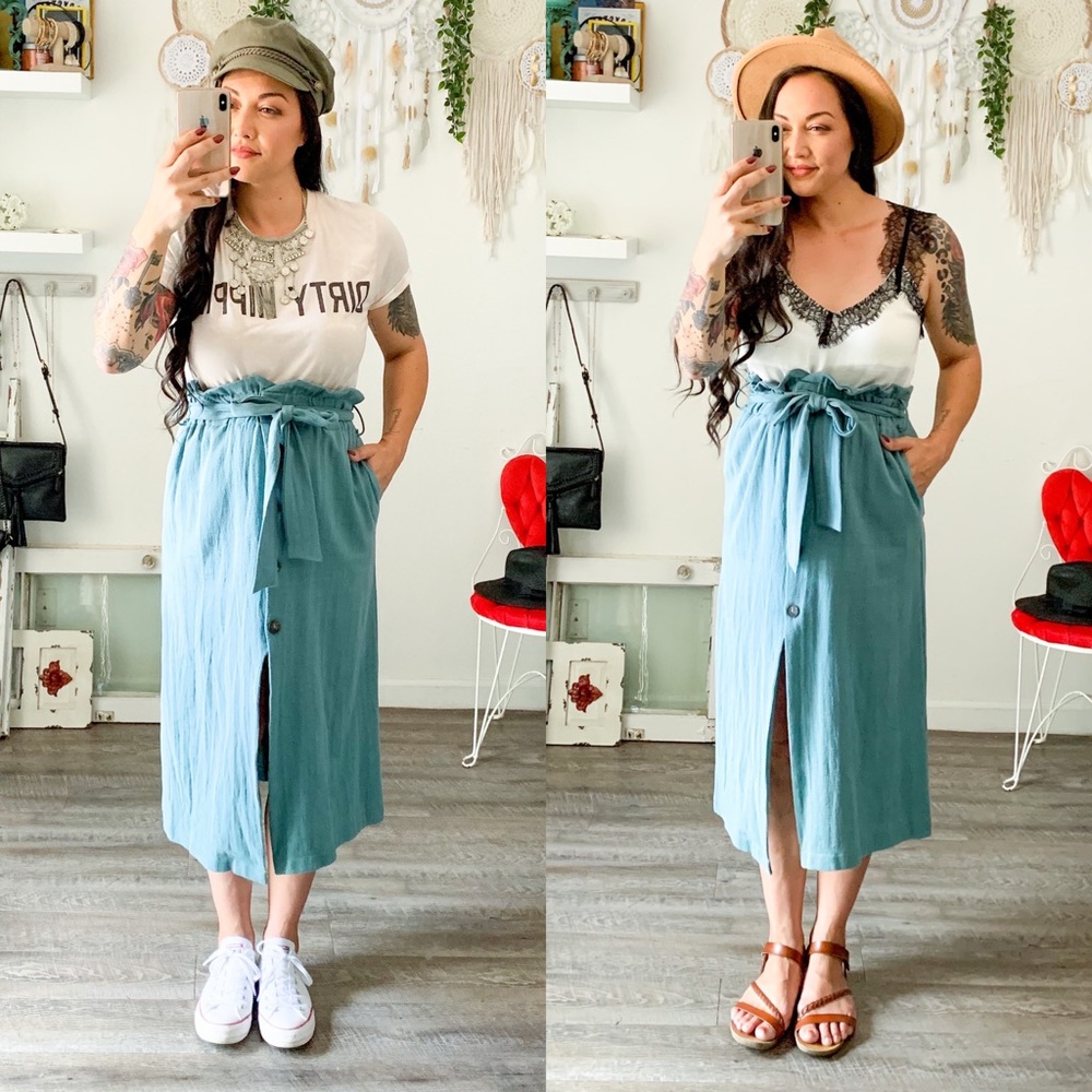 High Waist Paperbag Midi Skirt - Picture 4 of 6